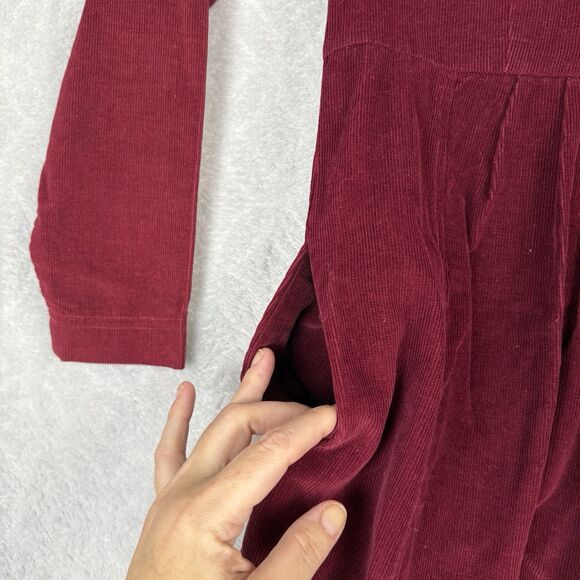 Vtg 90s Corduroy Shirt Dress 2 Petite Burgundy Pockets Modest Maxi Cottage Boho - Picture 3 of 16